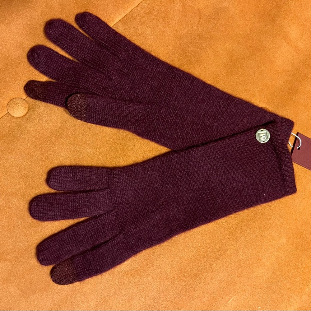 Bruno Magli Jersey Knit Cashmere Gloves, Red